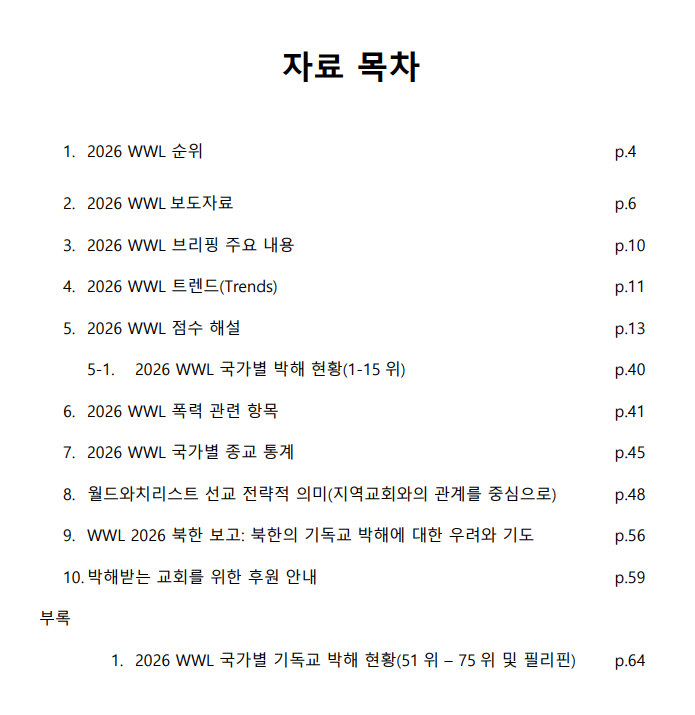 [2026년] ◆ 세계 기독교 박해 지수(World Watch List) ◆ 관련 자료